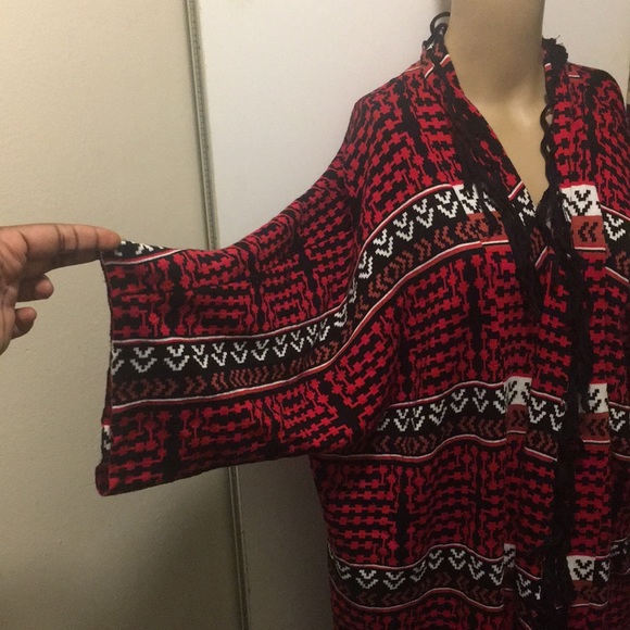 Women’s Cape Kimono Aztec print tribal fringe tassels sweater cloth fashion top - Picture 4 of 6